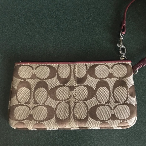 Coach Khaki/Purple Canvas Leather Suede Wristlet - Picture 7 of 16